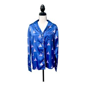 Disney 50th Satin Pajama Top Castle Print Blue M